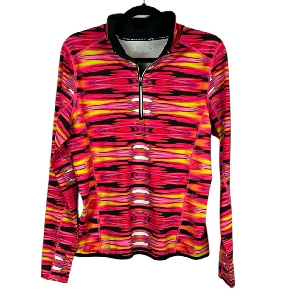 Lauren Ralph Lauren Active Graphic Quarter Zip Long Sleeve Top Large Pink